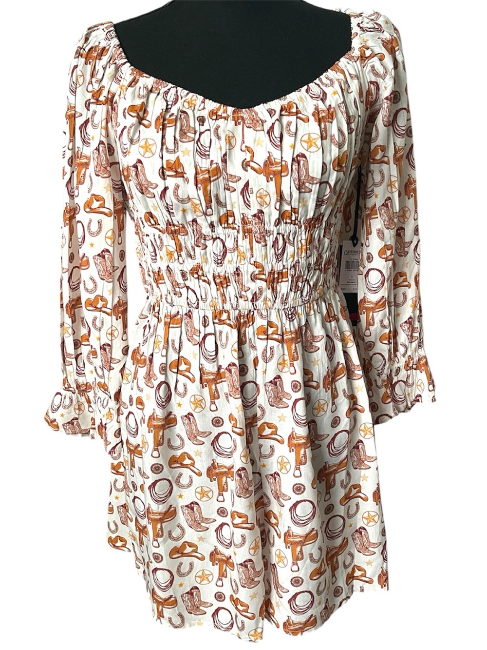Rock&Roll Denim Western Print Smocked Waist romper